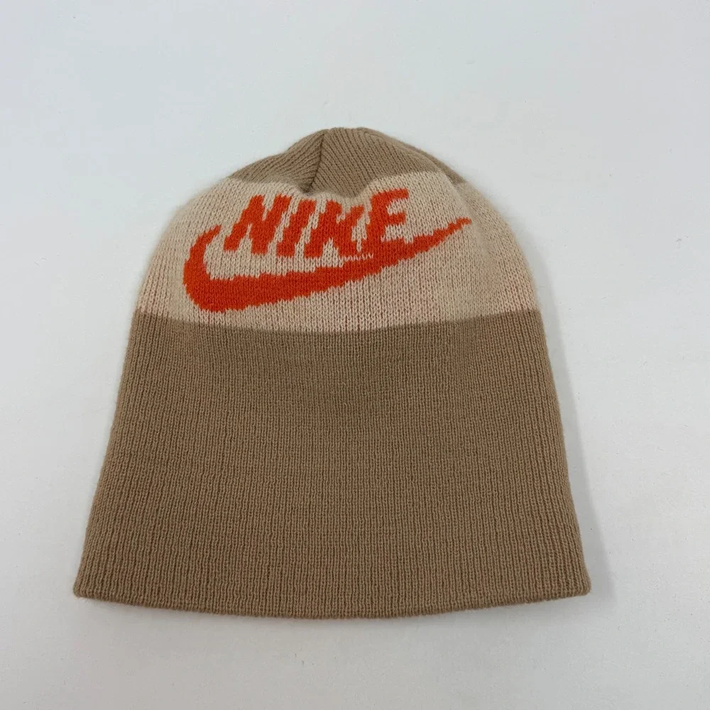 Vintage 80's Nike Sportswear Beanie Brown‎ Tan Orange Knit Hat Made in USA